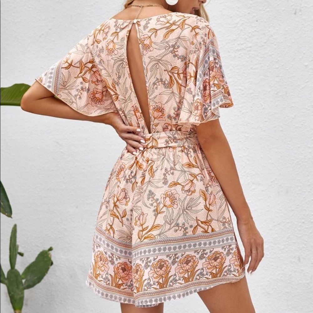Boho floral print surplice romper